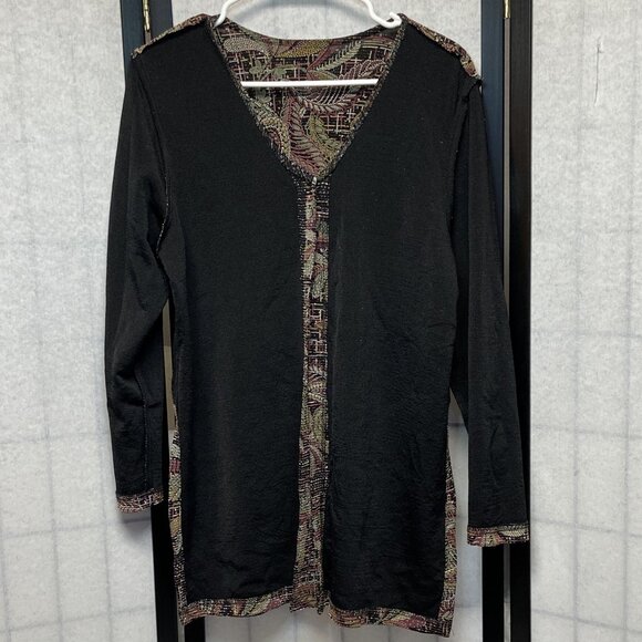 U.S. Wear Long Sleeve Paisley Metallic Side Slit Tunic Cardigan Black Tan Green - Picture 4 of 13